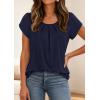 imagePRETTYGARDEN Summer Tops for Women 2026 Short Sleeve Crew Neck Pleated T Shirts Dressy Casual Blouses Spring Fashion ClothesNavy Blue