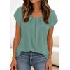imagePRETTYGARDEN Summer Tops for Women 2026 Short Sleeve Crew Neck Pleated T Shirts Dressy Casual Blouses Spring Fashion ClothesSage Green