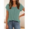 imagePRETTYGARDEN Summer Tops for Women 2026 Short Sleeve Crew Neck Pleated T Shirts Dressy Casual Blouses Spring Fashion ClothesSage Green