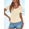 imagePRETTYGARDEN Women 2026 Spring Tops Trendy Ribbed Short Sleeve V Neck Fitted Basic Tee Shirts Casual Going Out Summer OutfitsBeige