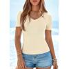 imagePRETTYGARDEN Women 2026 Spring Tops Trendy Ribbed Short Sleeve V Neck Fitted Basic Tee Shirts Casual Going Out Summer OutfitsBeige