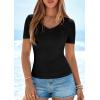 imagePRETTYGARDEN Women 2026 Spring Tops Trendy Ribbed Short Sleeve V Neck Fitted Basic Tee Shirts Casual Going Out Summer OutfitsBlack