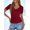 imagePRETTYGARDEN Women 2026 Spring Tops Trendy Ribbed Short Sleeve V Neck Fitted Basic Tee Shirts Casual Going Out Summer OutfitsBurgundy