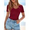 imagePRETTYGARDEN Women 2026 Spring Tops Trendy Ribbed Short Sleeve V Neck Fitted Basic Tee Shirts Casual Going Out Summer OutfitsBurgundy