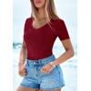 imagePRETTYGARDEN Women 2026 Spring Tops Trendy Ribbed Short Sleeve V Neck Fitted Basic Tee Shirts Casual Going Out Summer OutfitsBurgundy