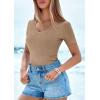 imagePRETTYGARDEN Women 2026 Spring Tops Trendy Ribbed Short Sleeve V Neck Fitted Basic Tee Shirts Casual Going Out Summer OutfitsLight Khaki