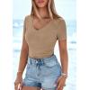 imagePRETTYGARDEN Women 2026 Spring Tops Trendy Ribbed Short Sleeve V Neck Fitted Basic Tee Shirts Casual Going Out Summer OutfitsLight Khaki