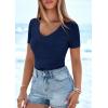 imagePRETTYGARDEN Women 2026 Spring Tops Trendy Ribbed Short Sleeve V Neck Fitted Basic Tee Shirts Casual Going Out Summer OutfitsNavy Blue