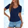 imagePRETTYGARDEN Women 2026 Spring Tops Trendy Ribbed Short Sleeve V Neck Fitted Basic Tee Shirts Casual Going Out Summer OutfitsNavy Blue