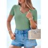 imagePRETTYGARDEN Women 2026 Spring Tops Trendy Ribbed Short Sleeve V Neck Fitted Basic Tee Shirts Casual Going Out Summer OutfitsSage Green
