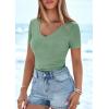 imagePRETTYGARDEN Women 2026 Spring Tops Trendy Ribbed Short Sleeve V Neck Fitted Basic Tee Shirts Casual Going Out Summer OutfitsSage Green