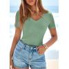imagePRETTYGARDEN Women 2026 Spring Tops Trendy Ribbed Short Sleeve V Neck Fitted Basic Tee Shirts Casual Going Out Summer OutfitsSage Green