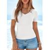 imagePRETTYGARDEN Women 2026 Spring Tops Trendy Ribbed Short Sleeve V Neck Fitted Basic Tee Shirts Casual Going Out Summer OutfitsWhite