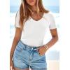 imagePRETTYGARDEN Women 2026 Spring Tops Trendy Ribbed Short Sleeve V Neck Fitted Basic Tee Shirts Casual Going Out Summer OutfitsWhite