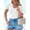 imagePRETTYGARDEN Women 2026 Spring Tops Trendy Ribbed Short Sleeve V Neck Fitted Basic Tee Shirts Casual Going Out Summer OutfitsWhite