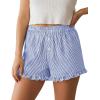 imagePRETTYGARDEN Womens Boxer Shorts Y2K Ruffle Pajama 2026 Summer Spring Lounge Sleep Striped Casual Beach Pj Bottoms PocketsStripe Blue