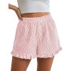 imagePRETTYGARDEN Womens Boxer Shorts Y2K Ruffle Pajama 2026 Summer Spring Lounge Sleep Striped Casual Beach Pj Bottoms PocketsStripe Light Pink