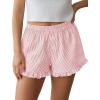 imagePRETTYGARDEN Womens Boxer Shorts Y2K Ruffle Pajama 2026 Summer Spring Lounge Sleep Striped Casual Beach Pj Bottoms PocketsStripe Light Pink