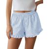 imagePRETTYGARDEN Womens Boxer Shorts Y2K Ruffle Pajama 2026 Summer Spring Lounge Sleep Striped Casual Beach Pj Bottoms PocketsStriped Light Blue