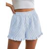 imagePRETTYGARDEN Womens Boxer Shorts Y2K Ruffle Pajama 2026 Summer Spring Lounge Sleep Striped Casual Beach Pj Bottoms PocketsStriped Light Blue