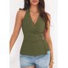 imagePRETTYGARDEN Womens Halter Top 2026 Spring Tie Wrap Sleeveless Ruched V Neck Fitted Summer Tops Backless Fashion Y2k ClothesArmy Green