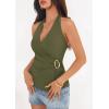imagePRETTYGARDEN Womens Halter Top 2026 Spring Tie Wrap Sleeveless Ruched V Neck Fitted Summer Tops Backless Fashion Y2k ClothesArmy Green