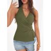 imagePRETTYGARDEN Womens Halter Top 2026 Spring Tie Wrap Sleeveless Ruched V Neck Fitted Summer Tops Backless Fashion Y2k ClothesArmy Green
