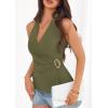 imagePRETTYGARDEN Womens Halter Top 2026 Spring Tie Wrap Sleeveless Ruched V Neck Fitted Summer Tops Backless Fashion Y2k ClothesArmy Green