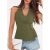 imagePRETTYGARDEN Womens Halter Top 2026 Spring Tie Wrap Sleeveless Ruched V Neck Fitted Summer Tops Backless Fashion Y2k ClothesArmy Green