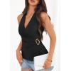 imagePRETTYGARDEN Womens Halter Top 2026 Spring Tie Wrap Sleeveless Ruched V Neck Fitted Summer Tops Backless Fashion Y2k ClothesBlack