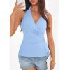 imagePRETTYGARDEN Womens Halter Top 2026 Spring Tie Wrap Sleeveless Ruched V Neck Fitted Summer Tops Backless Fashion Y2k ClothesLight Blue