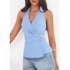 imagePRETTYGARDEN Womens Halter Top 2026 Spring Tie Wrap Sleeveless Ruched V Neck Fitted Summer Tops Backless Fashion Y2k ClothesLight Blue