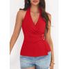 imagePRETTYGARDEN Womens Halter Top 2026 Spring Tie Wrap Sleeveless Ruched V Neck Fitted Summer Tops Backless Fashion Y2k ClothesRed