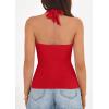 imagePRETTYGARDEN Womens Halter Top 2026 Spring Tie Wrap Sleeveless Ruched V Neck Fitted Summer Tops Backless Fashion Y2k ClothesRed
