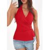 imagePRETTYGARDEN Womens Halter Top 2026 Spring Tie Wrap Sleeveless Ruched V Neck Fitted Summer Tops Backless Fashion Y2k ClothesRed