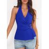 imagePRETTYGARDEN Womens Halter Top 2026 Spring Tie Wrap Sleeveless Ruched V Neck Fitted Summer Tops Backless Fashion Y2k ClothesRoyal Blue