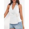 imagePRETTYGARDEN Womens Halter Top 2026 Spring Tie Wrap Sleeveless Ruched V Neck Fitted Summer Tops Backless Fashion Y2k ClothesWhite