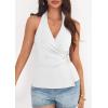 imagePRETTYGARDEN Womens Halter Top 2026 Spring Tie Wrap Sleeveless Ruched V Neck Fitted Summer Tops Backless Fashion Y2k ClothesWhite