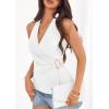 imagePRETTYGARDEN Womens Halter Top 2026 Spring Tie Wrap Sleeveless Ruched V Neck Fitted Summer Tops Backless Fashion Y2k ClothesWhite
