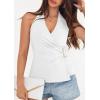 imagePRETTYGARDEN Womens Halter Top 2026 Spring Tie Wrap Sleeveless Ruched V Neck Fitted Summer Tops Backless Fashion Y2k ClothesWhite