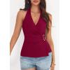 imagePRETTYGARDEN Womens Halter Top 2026 Spring Tie Wrap Sleeveless Ruched V Neck Fitted Summer Tops Backless Fashion Y2k ClothesWine Red