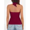 imagePRETTYGARDEN Womens Halter Top 2026 Spring Tie Wrap Sleeveless Ruched V Neck Fitted Summer Tops Backless Fashion Y2k ClothesWine Red