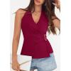imagePRETTYGARDEN Womens Halter Top 2026 Spring Tie Wrap Sleeveless Ruched V Neck Fitted Summer Tops Backless Fashion Y2k ClothesWine Red