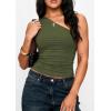 imagePRETTYGARDEN Womens Sleeveless One Shoulder Tank Top Ruched Slim Fit Shirts Basic Crop Y2k Tops 2026 Spring Fashion ClothingArmy Green