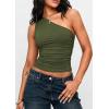 imagePRETTYGARDEN Womens Sleeveless One Shoulder Tank Top Ruched Slim Fit Shirts Basic Crop Y2k Tops 2026 Spring Fashion ClothingArmy Green