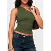 imagePRETTYGARDEN Womens Sleeveless One Shoulder Tank Top Ruched Slim Fit Shirts Basic Crop Y2k Tops 2026 Spring Fashion ClothingArmy Green