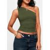 imagePRETTYGARDEN Womens Sleeveless One Shoulder Tank Top Ruched Slim Fit Shirts Basic Crop Y2k Tops 2026 Spring Fashion ClothingArmy Green