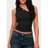 imagePRETTYGARDEN Womens Sleeveless One Shoulder Tank Top Ruched Slim Fit Shirts Basic Crop Y2k Tops 2026 Spring Fashion ClothingBlack