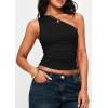 imagePRETTYGARDEN Womens Sleeveless One Shoulder Tank Top Ruched Slim Fit Shirts Basic Crop Y2k Tops 2026 Spring Fashion ClothingBlack