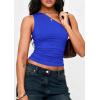 imagePRETTYGARDEN Womens Sleeveless One Shoulder Tank Top Ruched Slim Fit Shirts Basic Crop Y2k Tops 2026 Spring Fashion ClothingBlue